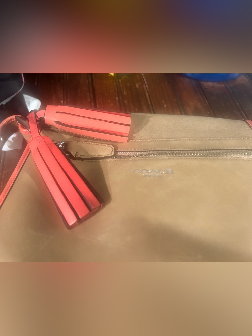 Vintage Coach Crossbody Shoulder Bag in Caramel and Coral AND Coach Coral Wallet - Picture 15 of 15